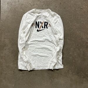 Nike White Long Sleeve Tee with Black and Brown Accents